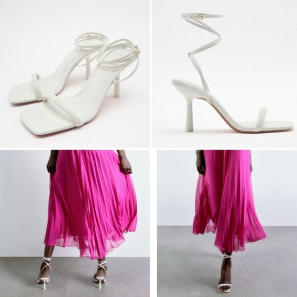 Zara Shoes - Zara White Square Toe Heeled Sandals Ankle Strap 2" Heel‎ Size EU 36